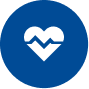 A blue circle with an image of a heart and a line.