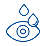 A blue line drawing of an eye with drops coming out of it.