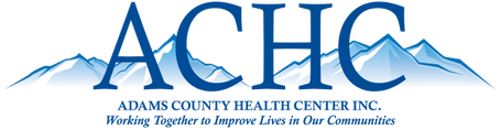 A blue and white logo for county health care.